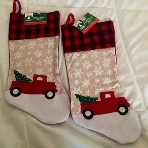 2 Farmhouse Red Truck Christmas stockings